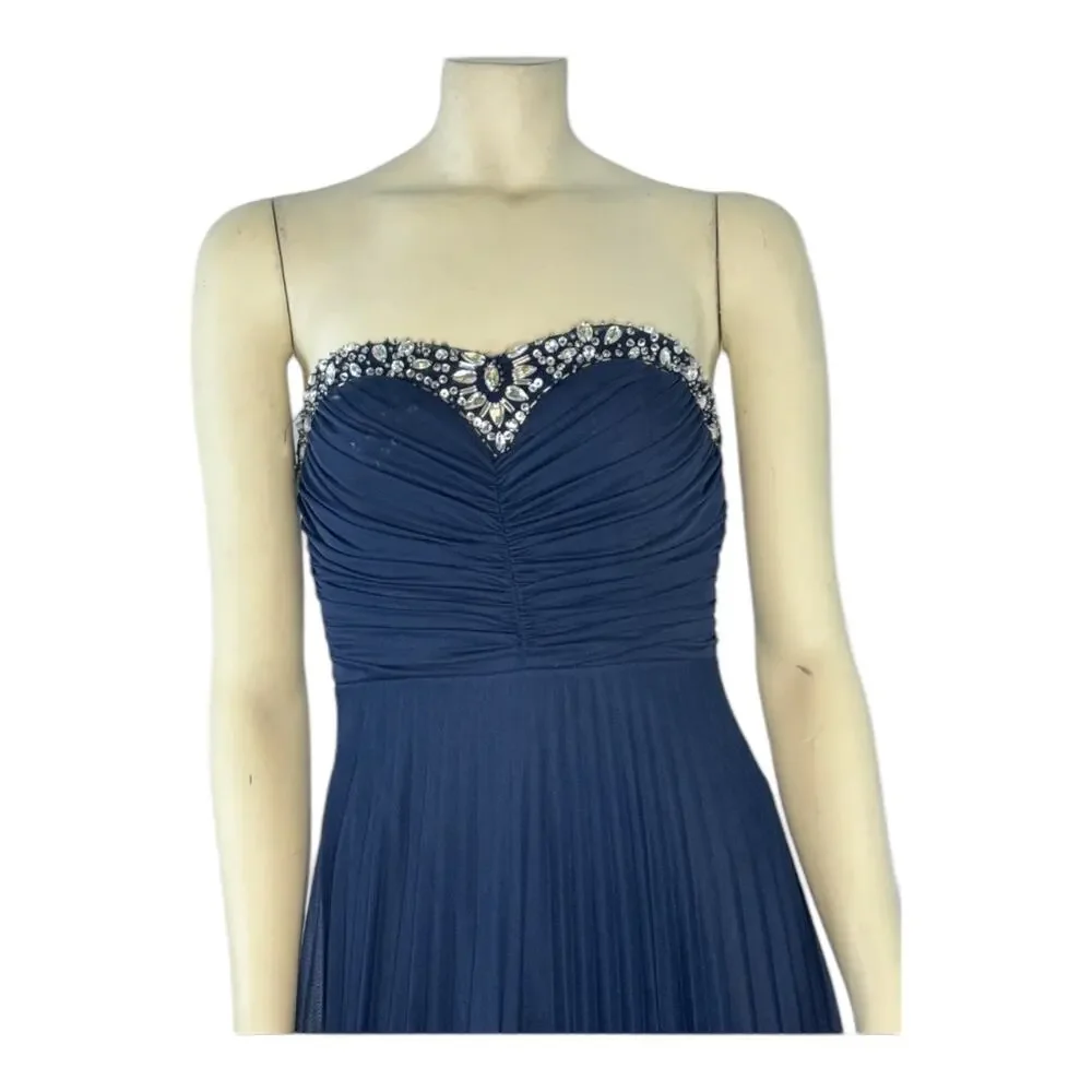 B. Darlin Navy Blue Strapless Maxi Jewel design prom dress size 3-4